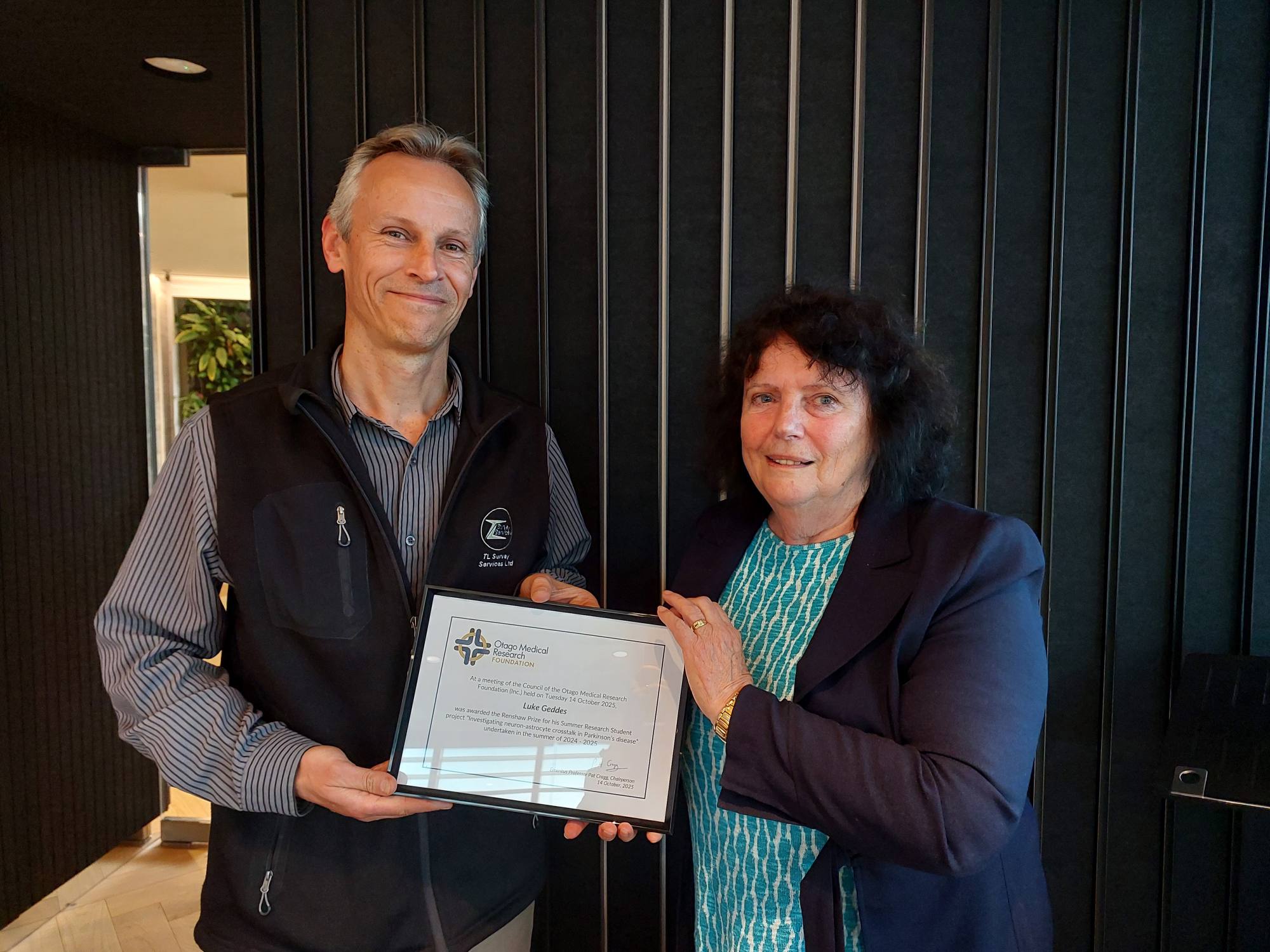 2025 Renshaw Prize Certificate presented featured image